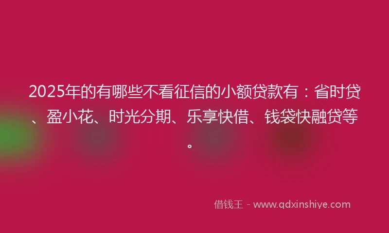 2025年的有哪些不看征信的小额贷款有：省时贷、盈小花、时光分期、乐享快借、钱袋快融贷等。