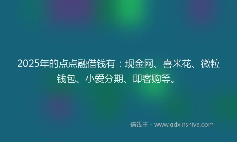 2025年的点点融借钱有：现金网、喜米花、微粒钱包、小爱分期、即客购等。