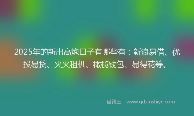 2025年的新出高炮口子有哪些有：新浪易借、优投易贷、火火租机、橄榄钱包、易得花等。