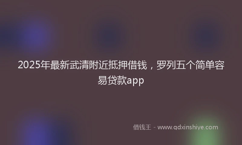 2025年最新武清附近抵押借钱，罗列五个简单容易贷款app