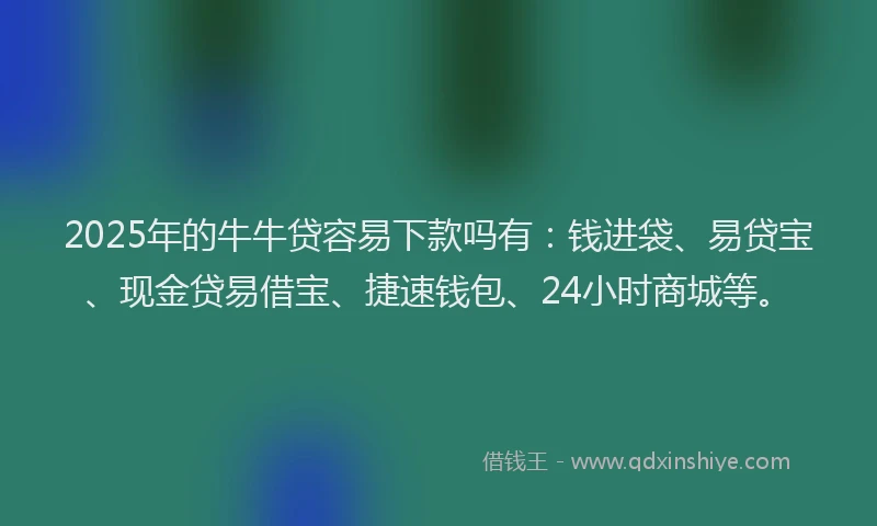 2025年的牛牛贷容易下款吗有：钱进袋、易贷宝、现金贷易借宝、捷速钱包、24小时商城等。