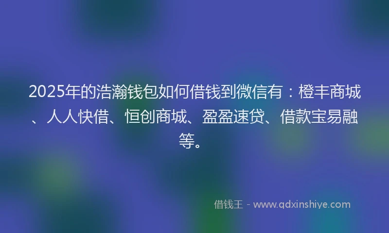 2025年的浩瀚钱包如何借钱到微信有：橙丰商城、人人快借、恒创商城、盈盈速贷、借款宝易融等。