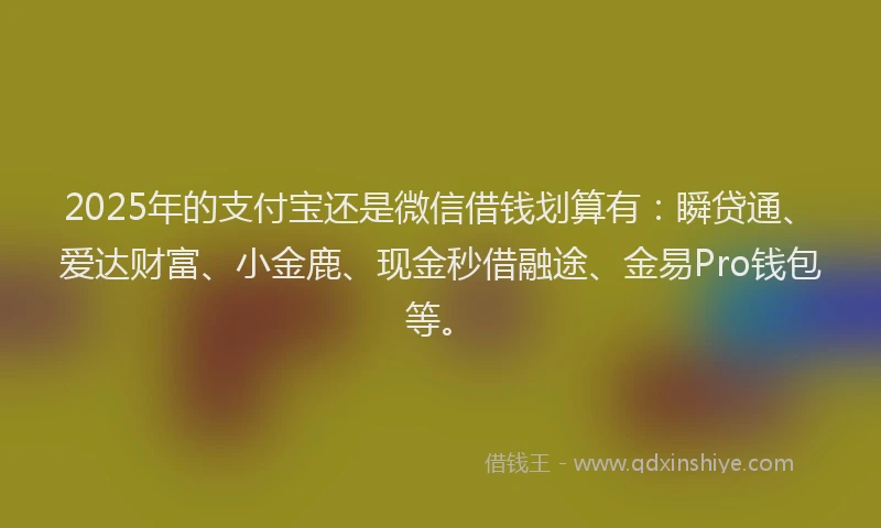 2025年的支付宝还是微信借钱划算有：瞬贷通、爱达财富、小金鹿、现金秒借融途、金易Pro钱包等。