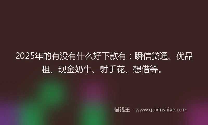 2025年的有没有什么好下款有：瞬信贷通、优品租、现金奶牛、射手花、想借等。