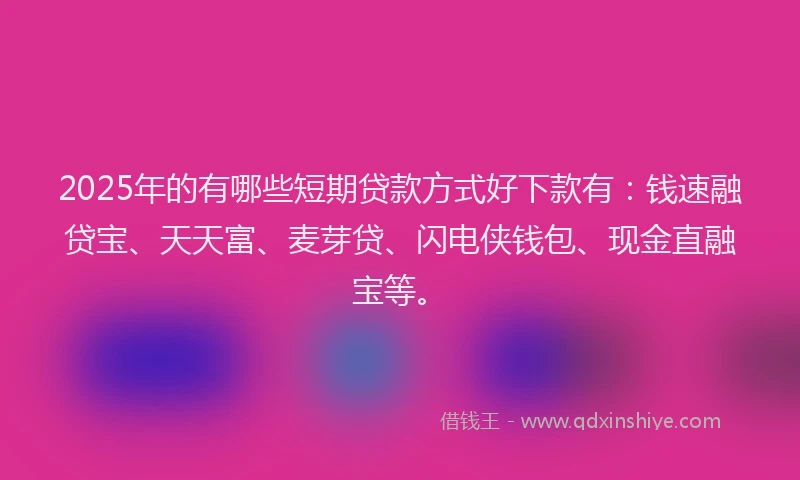 2025年的有哪些短期贷款方式好下款有：钱速融贷宝、天天富、麦芽贷、闪电侠钱包、现金直融宝等。