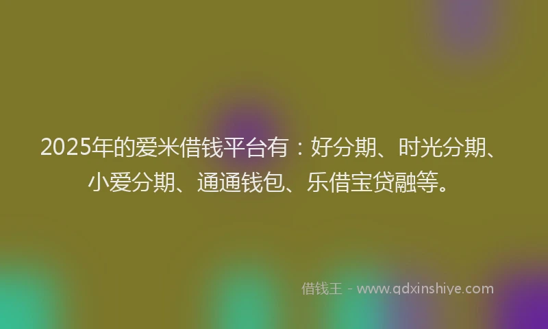 2025年的爱米借钱平台有：好分期、时光分期、小爱分期、通通钱包、乐借宝贷融等。