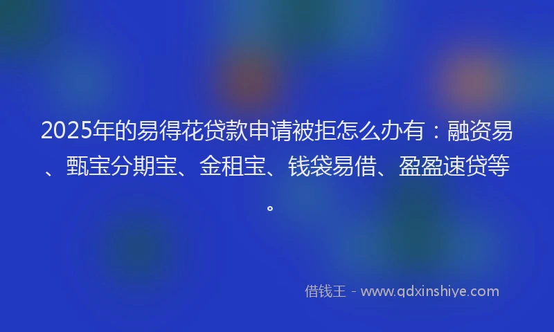 2025年的易得花贷款申请被拒怎么办有：融资易、甄宝分期宝、金租宝、钱袋易借、盈盈速贷等。