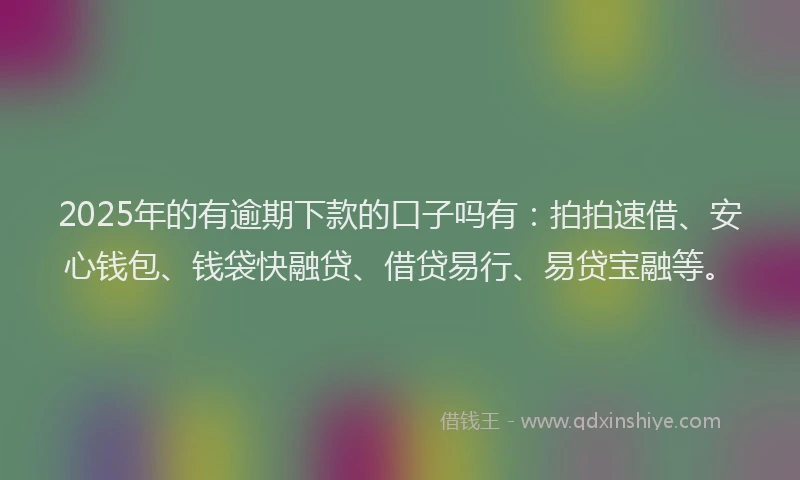 2025年的有逾期下款的口子吗有：拍拍速借、安心钱包、钱袋快融贷、借贷易行、易贷宝融等。