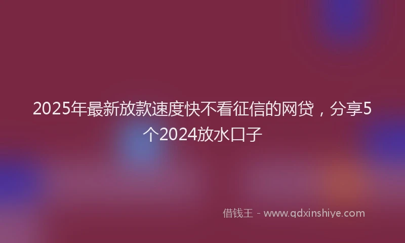 2025年最新放款速度快不看征信的网贷，分享5个2024放水口子