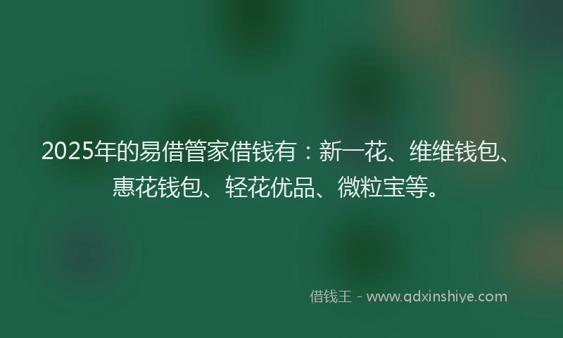 2025年的易借管家借钱有：新一花、维维钱包、惠花钱包、轻花优品、微粒宝等。