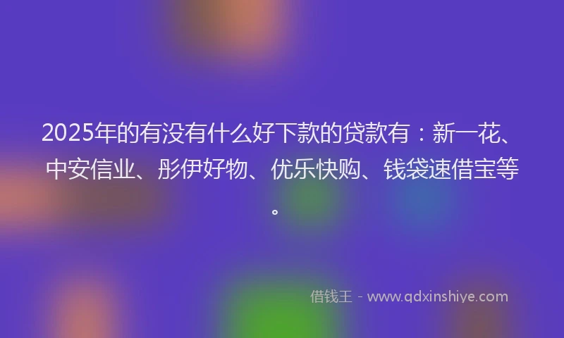 2025年的有没有什么好下款的贷款有：新一花、中安信业、彤伊好物、优乐快购、钱袋速借宝等。
