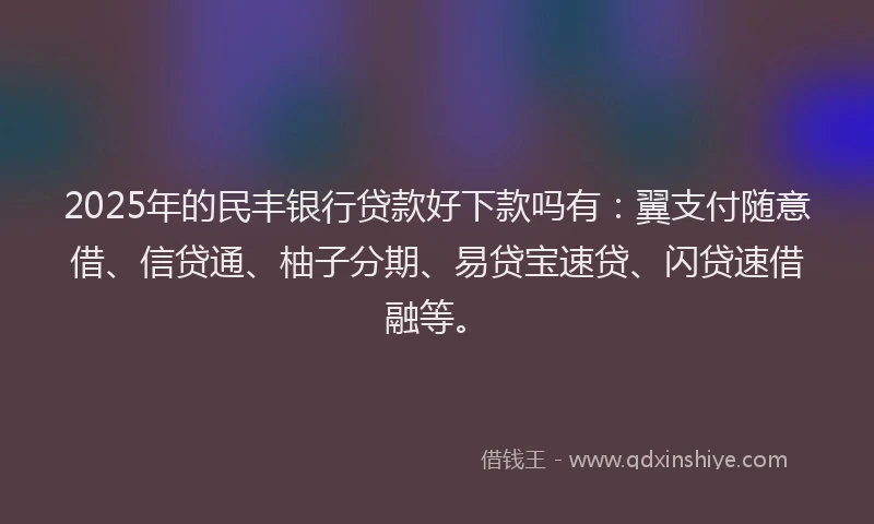 2025年的民丰银行贷款好下款吗有：翼支付随意借、信贷通、柚子分期、易贷宝速贷、闪贷速借融等。