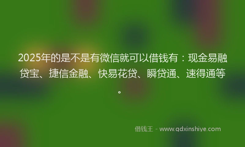 2025年的是不是有微信就可以借钱有：现金易融贷宝、捷信金融、快易花贷、瞬贷通、速得通等。