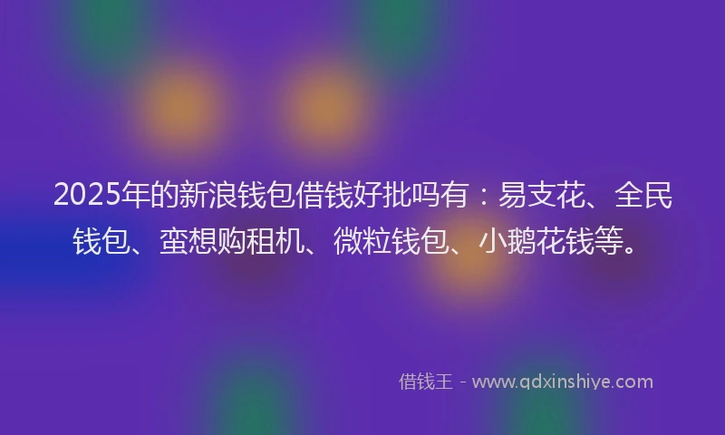 2025年的新浪钱包借钱好批吗有：易支花、全民钱包、蛮想购租机、微粒钱包、小鹅花钱等。