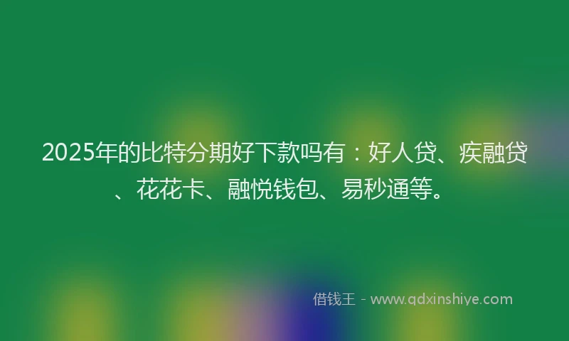 2025年的比特分期好下款吗有：好人贷、疾融贷、花花卡、融悦钱包、易秒通等。