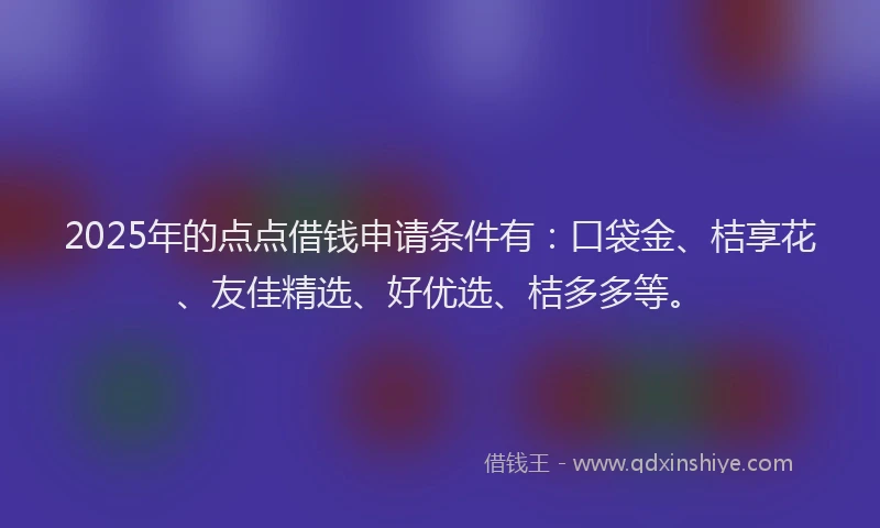 2025年的点点借钱申请条件有：口袋金、桔享花、友佳精选、好优选、桔多多等。
