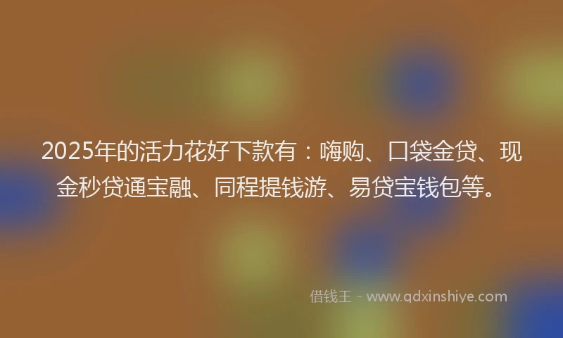 2025年的活力花好下款有：嗨购、口袋金贷、现金秒贷通宝融、同程提钱游、易贷宝钱包等。