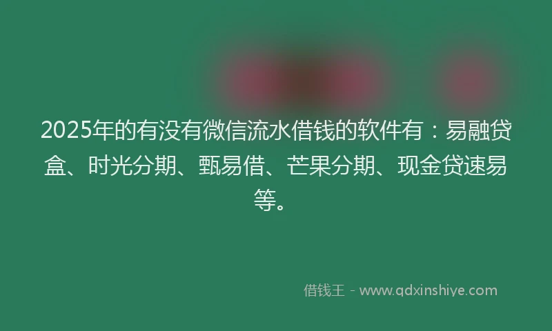 2025年的有没有微信流水借钱的软件有：易融贷盒、时光分期、甄易借、芒果分期、现金贷速易等。