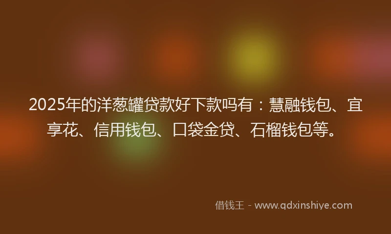 2025年的洋葱罐贷款好下款吗有：慧融钱包、宜享花、信用钱包、口袋金贷、石榴钱包等。