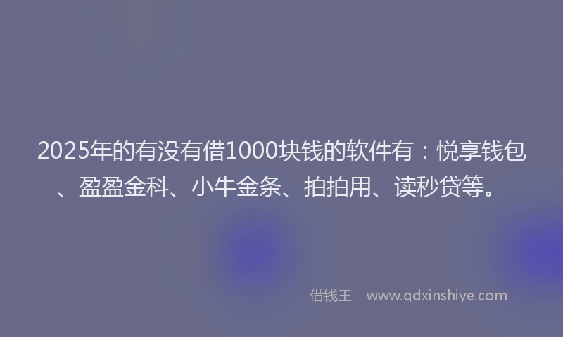 2025年的有没有借1000块钱的软件有：悦享钱包、盈盈金科、小牛金条、拍拍用、读秒贷等。