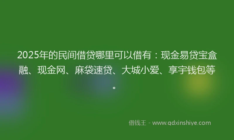 2025年的民间借贷哪里可以借有：现金易贷宝盒融、现金网、麻袋速贷、大城小爱、享宇钱包等。