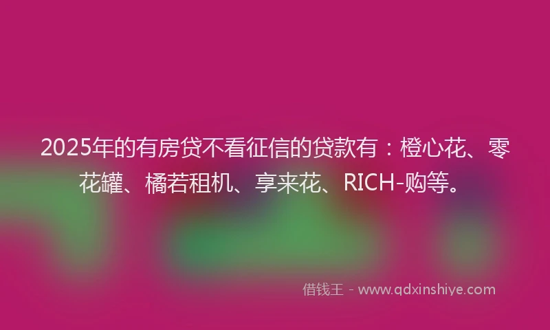2025年的有房贷不看征信的贷款有：橙心花、零花罐、橘若租机、享来花、RICH-购等。