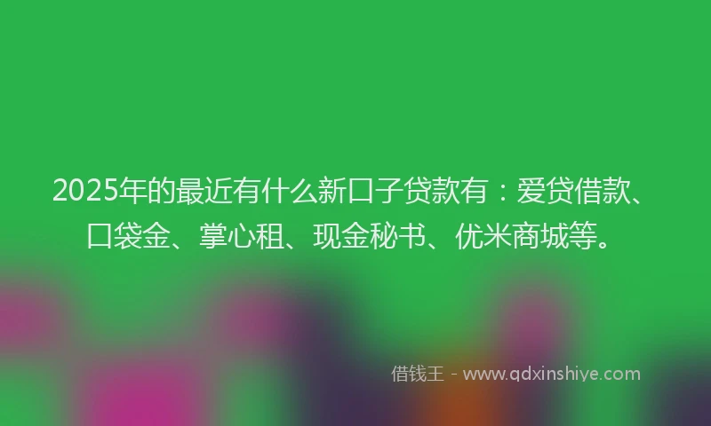 2025年的最近有什么新口子贷款有：爱贷借款、口袋金、掌心租、现金秘书、优米商城等。