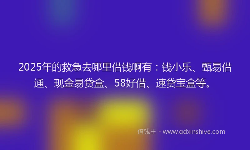 2025年的救急去哪里借钱啊有：钱小乐、甄易借通、现金易贷盒、58好借、速贷宝盒等。