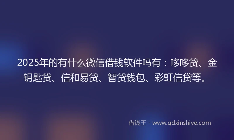 2025年的有什么微信借钱软件吗有：哆哆贷、金钥匙贷、信和易贷、智贷钱包、彩虹信贷等。
