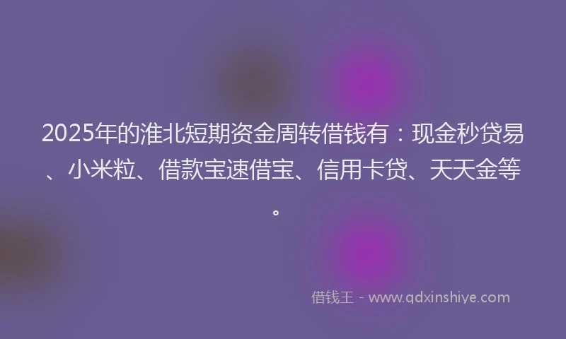 2025年的淮北短期资金周转借钱有：现金秒贷易、小米粒、借款宝速借宝、信用卡贷、天天金等。