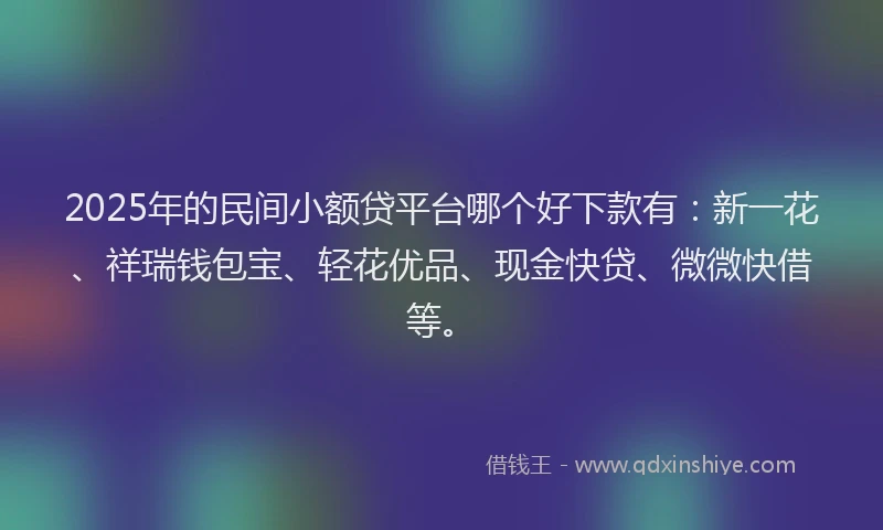 2025年的民间小额贷平台哪个好下款有：新一花、祥瑞钱包宝、轻花优品、现金快贷、微微快借等。