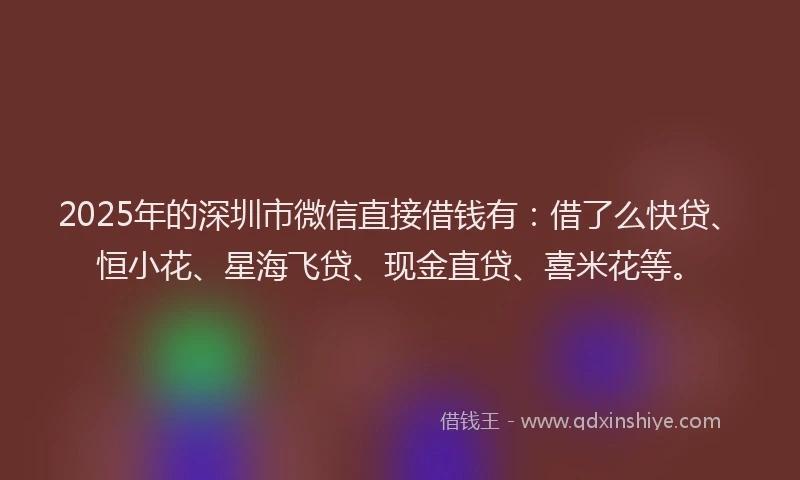 2025年的深圳市微信直接借钱有：借了么快贷、恒小花、星海飞贷、现金直贷、喜米花等。