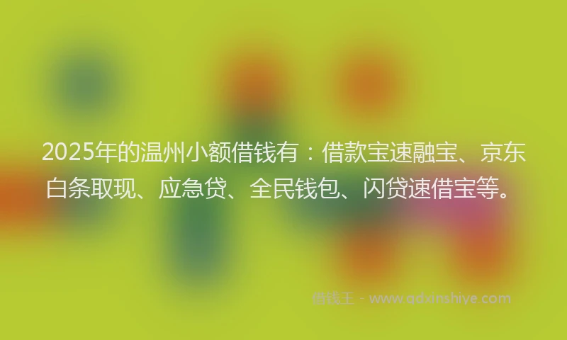 2025年的温州小额借钱有：借款宝速融宝、京东白条取现、应急贷、全民钱包、闪贷速借宝等。