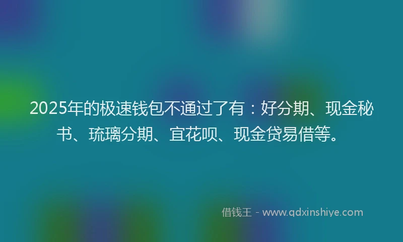 2025年的极速钱包不通过了有：好分期、现金秘书、琉璃分期、宜花呗、现金贷易借等。