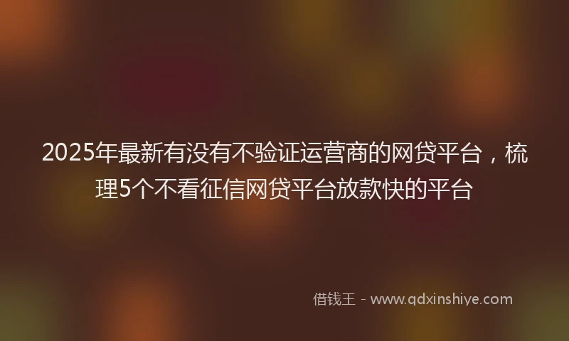 2025年最新有没有不验证运营商的网贷平台，梳理5个不看征信网贷平台放款快的平台