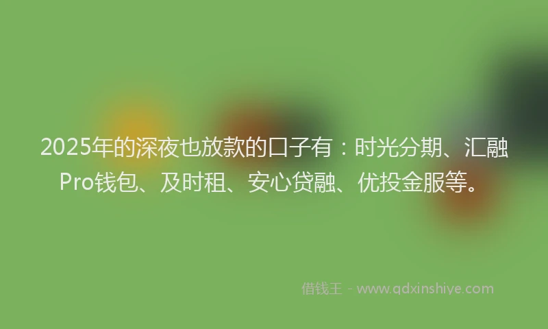 2025年的深夜也放款的口子有：时光分期、汇融Pro钱包、及时租、安心贷融、优投金服等。