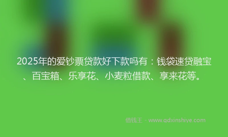 2025年的爱钞票贷款好下款吗有：钱袋速贷融宝、百宝箱、乐享花、小麦粒借款、享来花等。