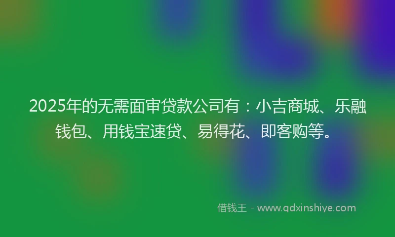 2025年的无需面审贷款公司有：小吉商城、乐融钱包、用钱宝速贷、易得花、即客购等。
