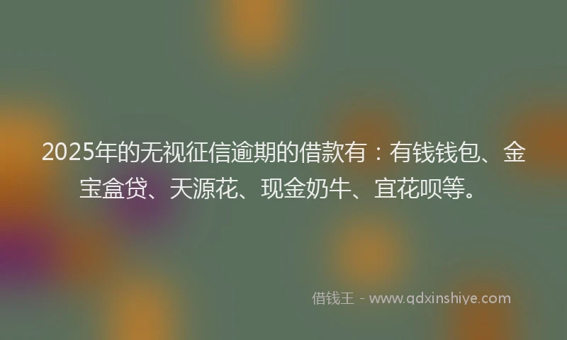 2025年的无视征信逾期的借款有：有钱钱包、金宝盒贷、天源花、现金奶牛、宜花呗等。