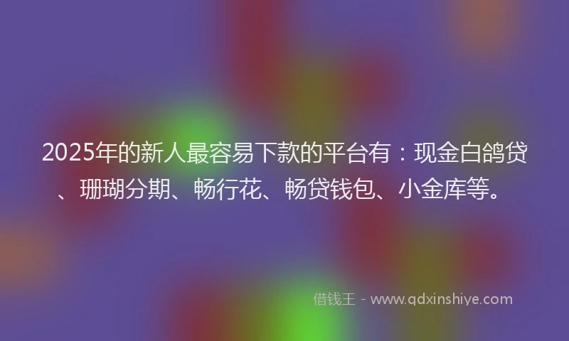 2025年的新人最容易下款的平台有：现金白鸽贷、珊瑚分期、畅行花、畅贷钱包、小金库等。