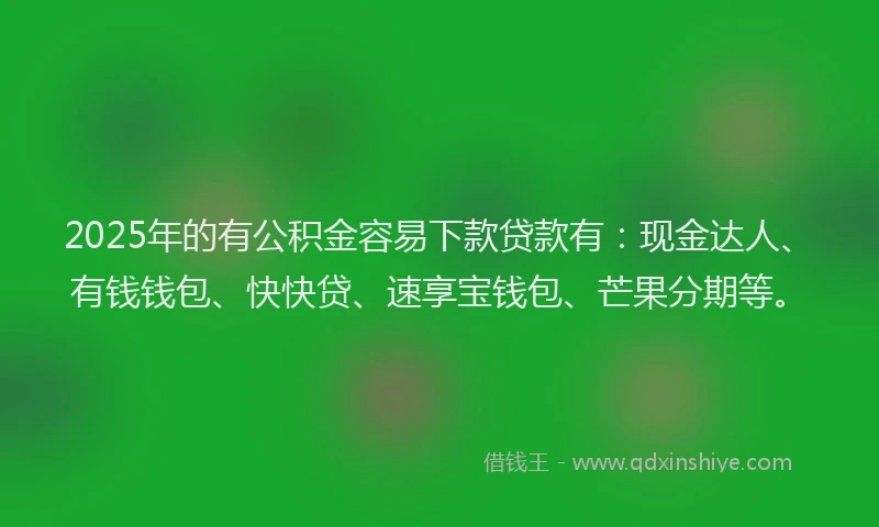 2025年的有公积金容易下款贷款有：现金达人、有钱钱包、快快贷、速享宝钱包、芒果分期等。