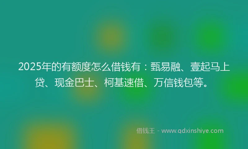 2025年的有额度怎么借钱有：甄易融、壹起马上贷、现金巴士、柯基速借、万信钱包等。