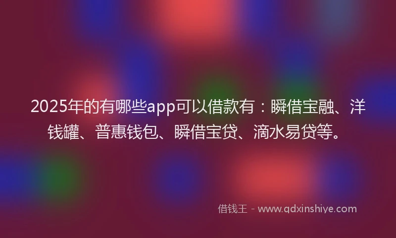 2025年的有哪些app可以借款有：瞬借宝融、洋钱罐、普惠钱包、瞬借宝贷、滴水易贷等。