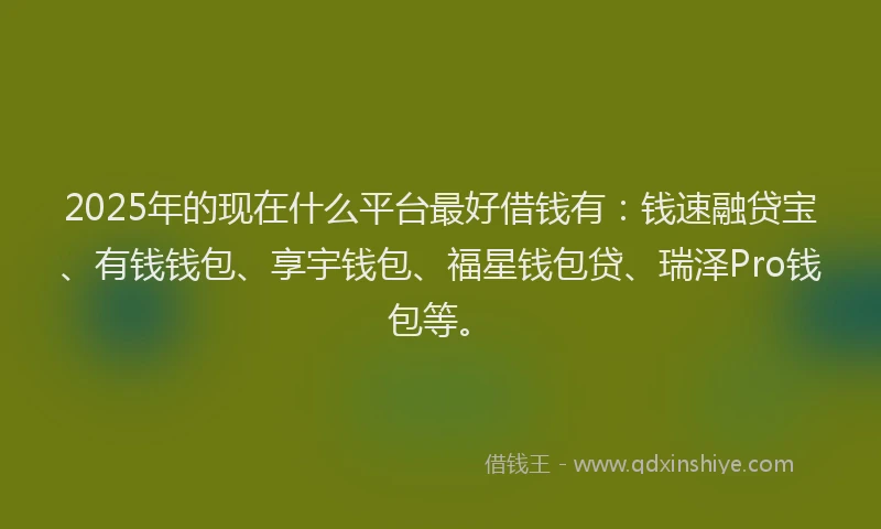 2025年的现在什么平台最好借钱有：钱速融贷宝、有钱钱包、享宇钱包、福星钱包贷、瑞泽Pro钱包等。
