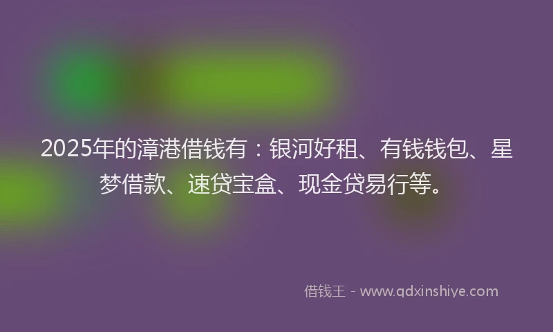 2025年的漳港借钱有：银河好租、有钱钱包、星梦借款、速贷宝盒、现金贷易行等。