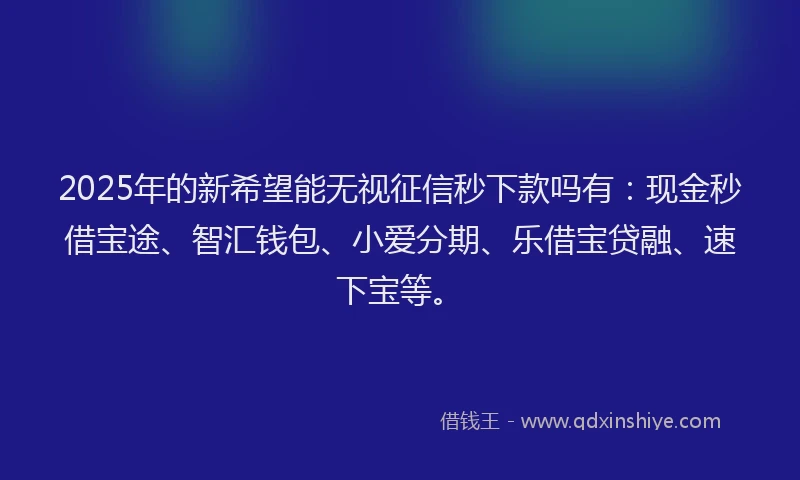 2025年的新希望能无视征信秒下款吗有:现金秒借宝途、智汇钱包、小爱分期、乐借宝贷融、速下宝等。