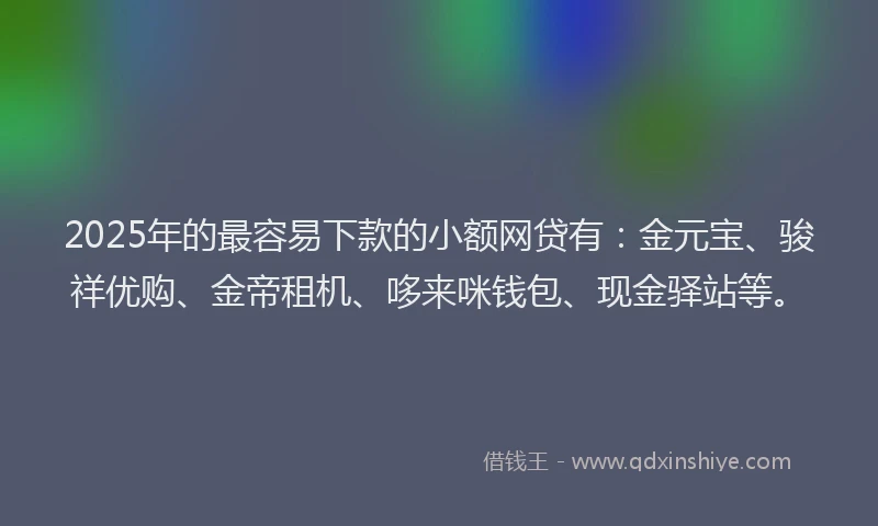 2025年的最容易下款的小额网贷有：金元宝、骏祥优购、金帝租机、哆来咪钱包、现金驿站等。