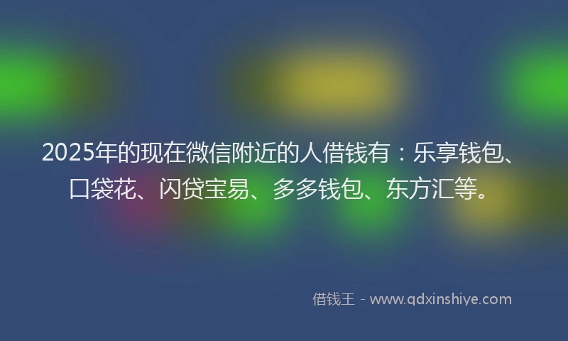 2025年的现在微信附近的人借钱有：乐享钱包、口袋花、闪贷宝易、多多钱包、东方汇等。