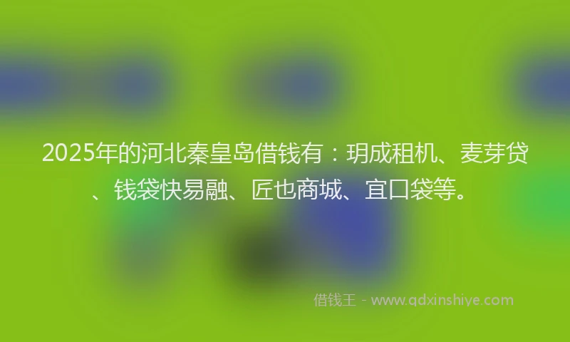 2025年的河北秦皇岛借钱有：玥成租机、麦芽贷、钱袋快易融、匠也商城、宜口袋等。