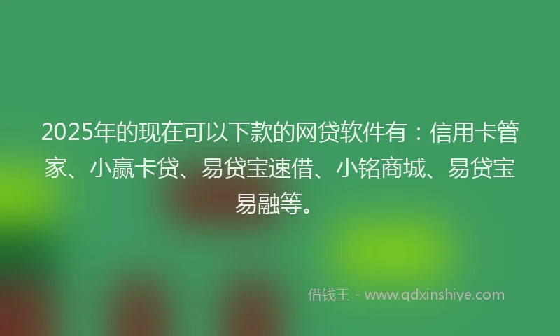 2025年的现在可以下款的网贷软件有：信用卡管家、小赢卡贷、易贷宝速借、小铭商城、易贷宝易融等。